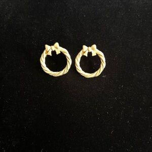 Vintage Avon Gold-Toned Christmas Bow Earrings Braided Rope